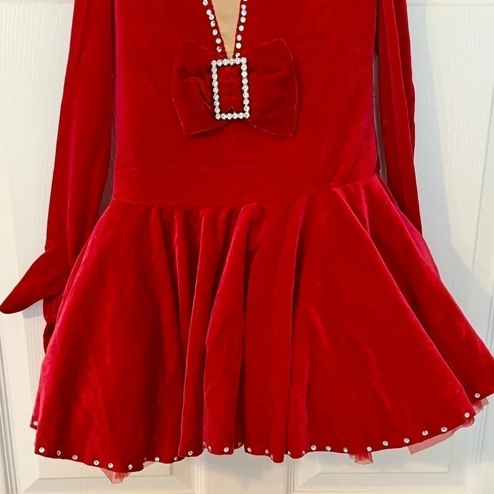 Art Stone Dance Competition Solo Costume Red Velvet Swarovski Crystals Jazz Tap
